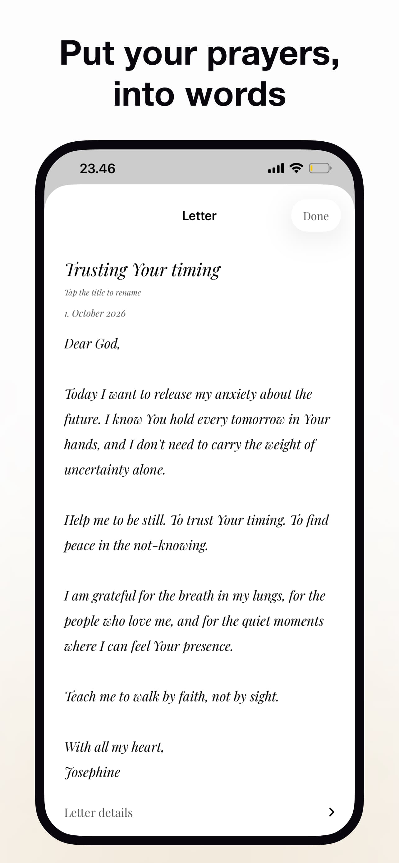 Put your prayers into words — a personal letter to God